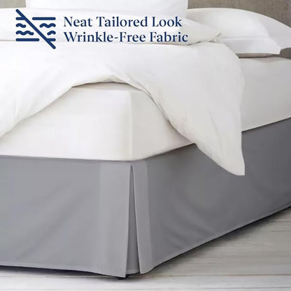 SKY BEDDINGS Luxury Pleated Queen Bed Skirt with Split Corners - 18 Inch Tailored Drop - Pleated Dust Ruffle - Wrinkle-Free 100% Microfiber - Easy Fit, Soft & Durable - Light Grey