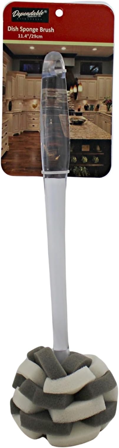 Glass Sponge Dish Brush with Handle – 11.5" Puff Head Kitchen Cleaning Brush - Image 7