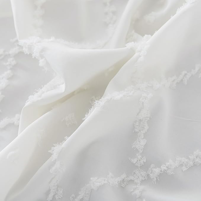 Bed Skirt Queen Size Ruffled Bed Skirt with Split Corners, 14 Inch Drop Dust Ruffle Bed Skirts with Platform, Boho Tufted Shabby Chic Queen Size Bed Skirts, Ivory