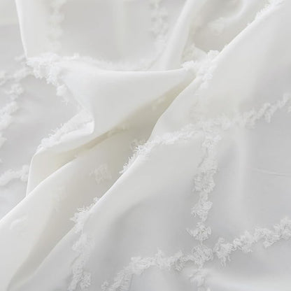 Bed Skirt Queen Size Ruffled Bed Skirt with Split Corners, 14 Inch Drop Dust Ruffle Bed Skirts with Platform, Boho Tufted Shabby Chic Queen Size Bed Skirts, Ivory