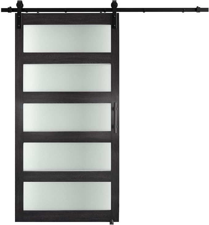 42'' x 84'' Glass Barn Door and 7 Ft Hardware Kit Included, MDF White Barn Door - Image 7