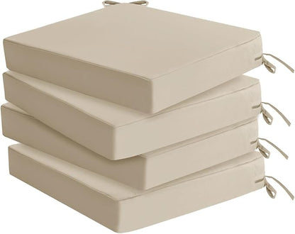 Outdoor Chair Cushions Set of 4: Waterproof & Fade Resistant Seat Cushion for Patio Furniture - 18.5 L x 16 W x 2 H Inch Chair Pads with Ties and Hidden Zipper - Patio Chair Cushion Replacement, Beige
