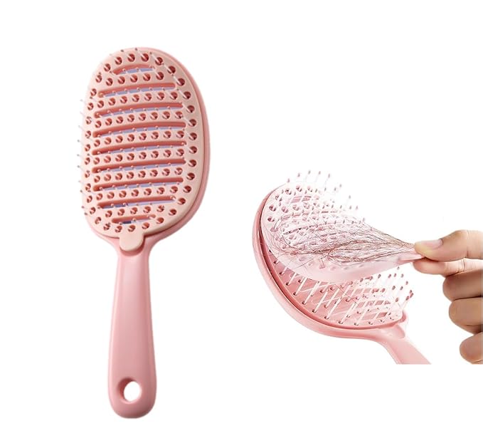 Self Cleaning Hair Brush, Curved Vented Detangler Brush by Xinqirity