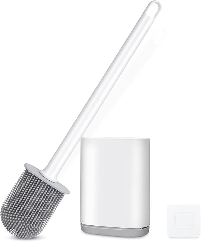 Silicone Toilet Brush and Holder Bendable Efficient Cleaning Wall Mounted by GAXMNS