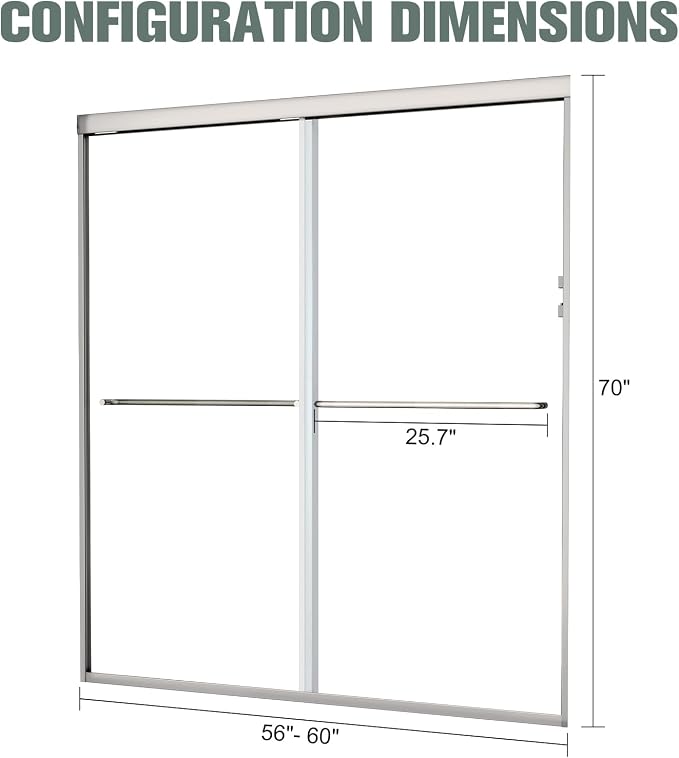 Bypass Glass Shower Door 56-60" W x 70" H - Image 7