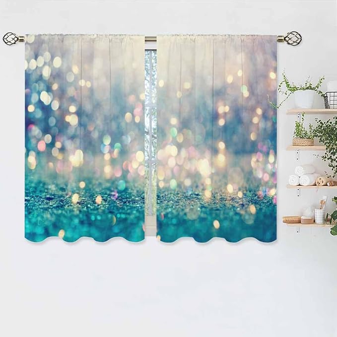 Blue Glitter Pattern Kitchen Curtains Beautiful Abstract Shiny Light Blur Bokeh - Image 5