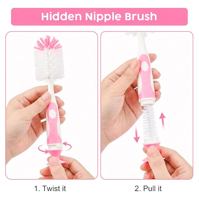4-in-1 Baby Bottle Brush Set, Including Nylon Bottle Brush, Nipple Brushes - Image 3