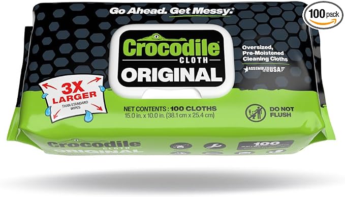 Crocodile Cloth Original Cleaning Wipes – 100 Hand & Tool Industrial Cleaning by CrocodileCloth