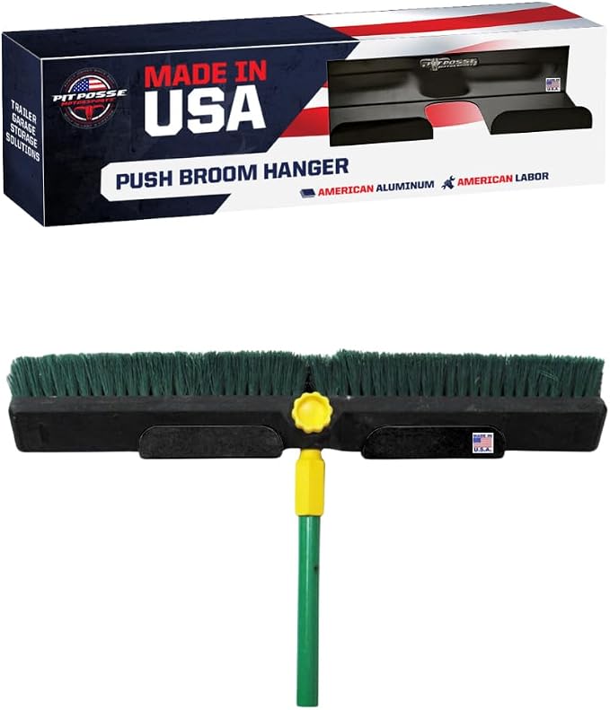 Pit Posse 607BK Push Broom Hanger Rack Holder Garage Storage Organizer-Made in by PITPOSSEMOTORSPORTS