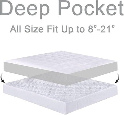 Mattress Topper California King for Back Pain, Extra Thick Mattress Pad Cover, Plush Pillow Top, Deep Elastic Pocket, Navy