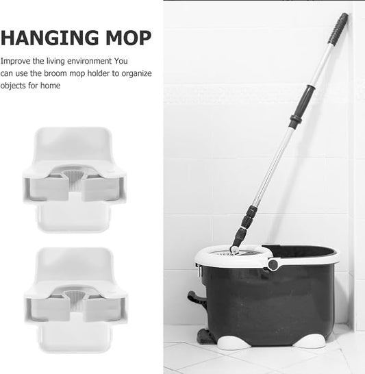 Amosfun 4pcs Broom Holder Wall Mount Mop Grippers Self Adhesive No-Drill Mop - Image 2