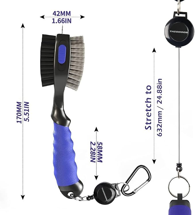 THIODOON 2 Pack Golf Club Brushes and Groove Cleaner 2 ft Retractable Zipline - Image 2