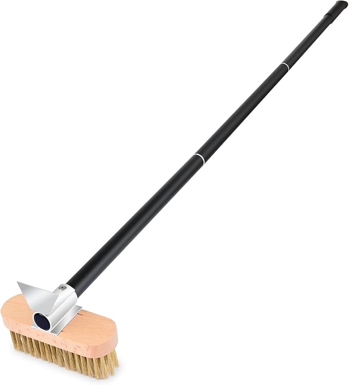Pizza Oven Brush with Scraper, Brass Bristles Grill Brush with 33 or 47 Inch by NUTUNIDESIGN
