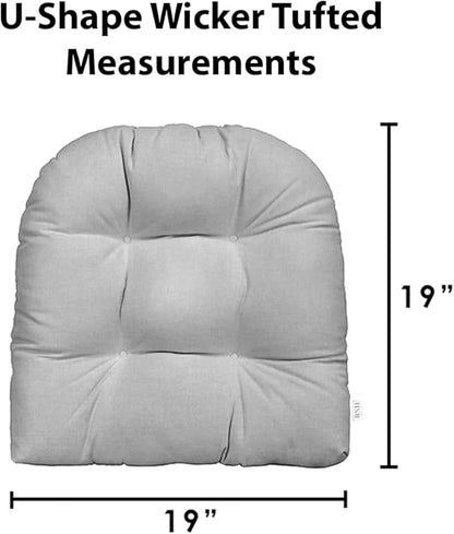 RSH DECOR: Tufted U-Shape Wicker Seat Cushions Set of 2 | 19” x 19” | All-Weather Spun Fabric | Water-Resistant | Outdoor Chair Cushions for Patio Furniture | Gregoire Fresco