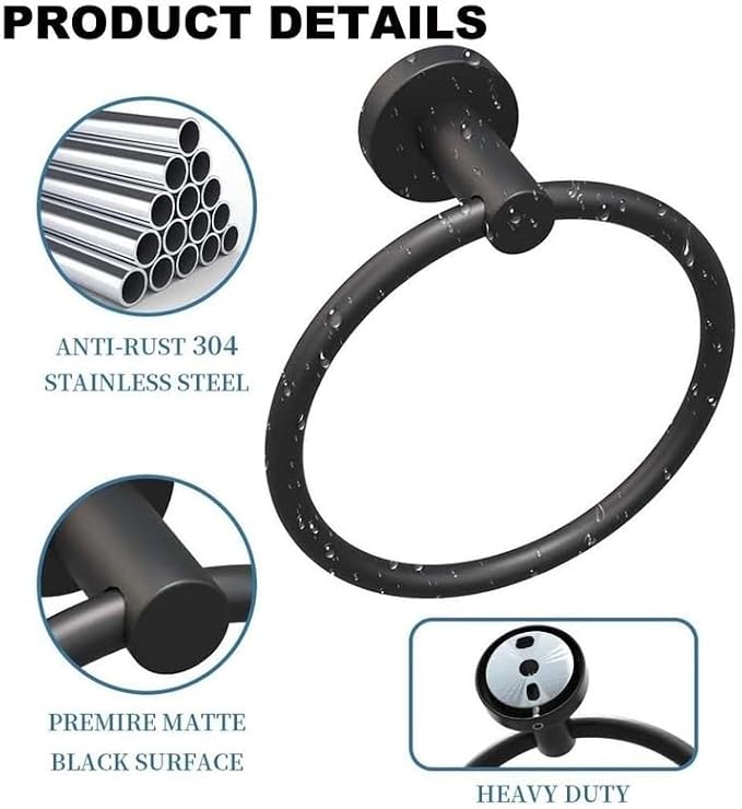 Towel Ring Set 3 Pieces Bathroom Kit Accessories Restroom Towel Holder Toilet - Image 5