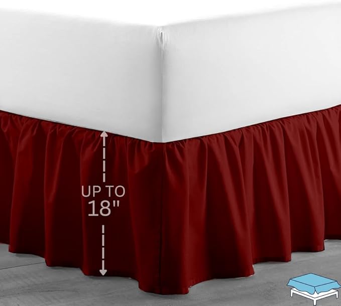 Ruffle Bed Skirt with Split Corners, Microfiber Dust Ruffled for a Perfectly Tailored Bedding Ensemble, Wrinkle and Fade Free, Easy Fit, Queen Size 18 Inch Drop, Burgundy
