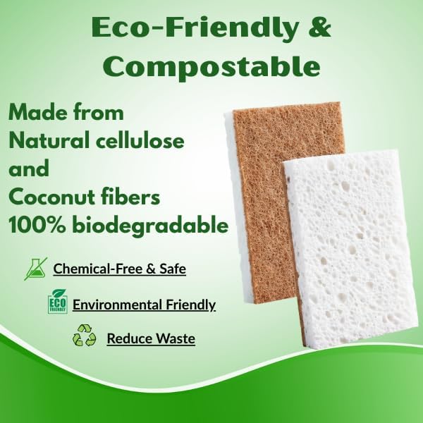 Natural Biodegradable Sponges for Kitchen 12 Pack – 100% Compostable Cellulose - Image 5