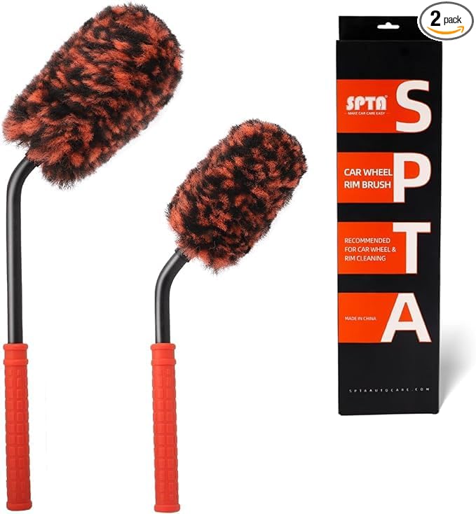 SPTA Angled Car Wheel Brush Set, Flat Spoke Brush, Metal Free Rim Tire Detail by SPTA