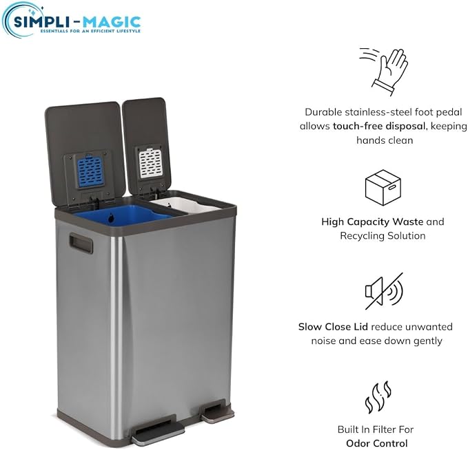 Simpli-Magic 16 Gallon Dual Compartment Step Trash Can – Kitchen Garbage Can - Image 6