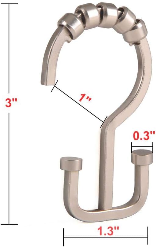 Utopia Alley Deco Flat Double Roller Shower Curtain Hooks, Satin Nickel - Image 2
