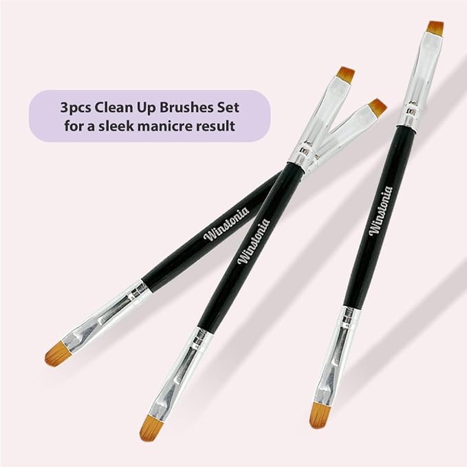 Winstonia Nail Art Brushes Set. Clean Up Brush Double Ended Tools Manicure - Image 2