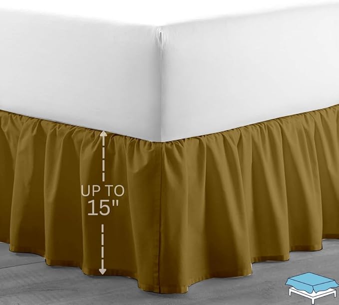 Ruffle Bed Skirt with Split Corners, Microfiber Dust Ruffled for a Perfectly Tailored Bedding Ensemble, Wrinkle and Fade Free, Easy Fit, Queen Size 15 Inch Drop, Taupe