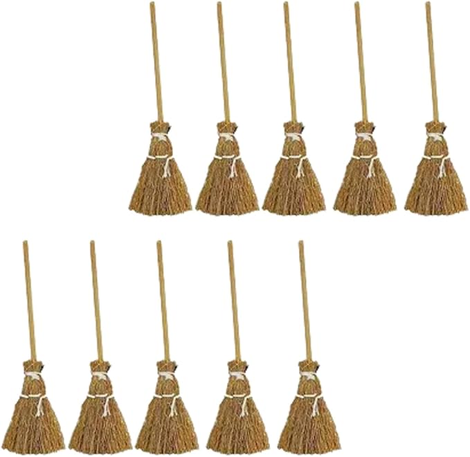 10Pcs Witch Broomstick Set, Miniature Broom Props, Fairy Decoration, Cinnamon by DPWOUM