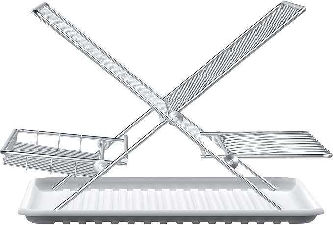 Dish Drying Rack with Drip Tray, 3 Tier Collapsible Stainless Steel Dish Drainer - Image 4
