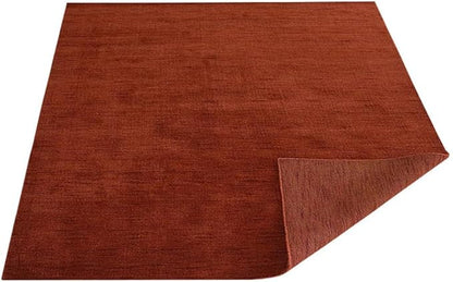 Hand Knotted Loom Wool ECO-Friendly Area Rugs - 8'x8', Square, Light Red Color, Solid Plain Design, High Pile Handmade Anti Skid Area Rugs for Living Room, Bed Room (L00111)