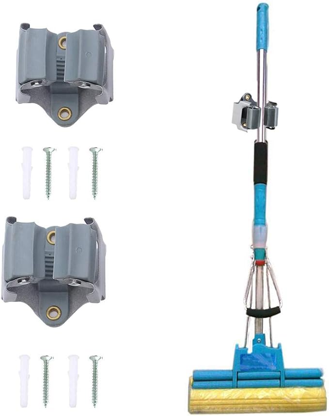 10Pcs Broom Mop Wall Mount Holder Gray Wall Rack Organizer Bathroom Storage - Image 5