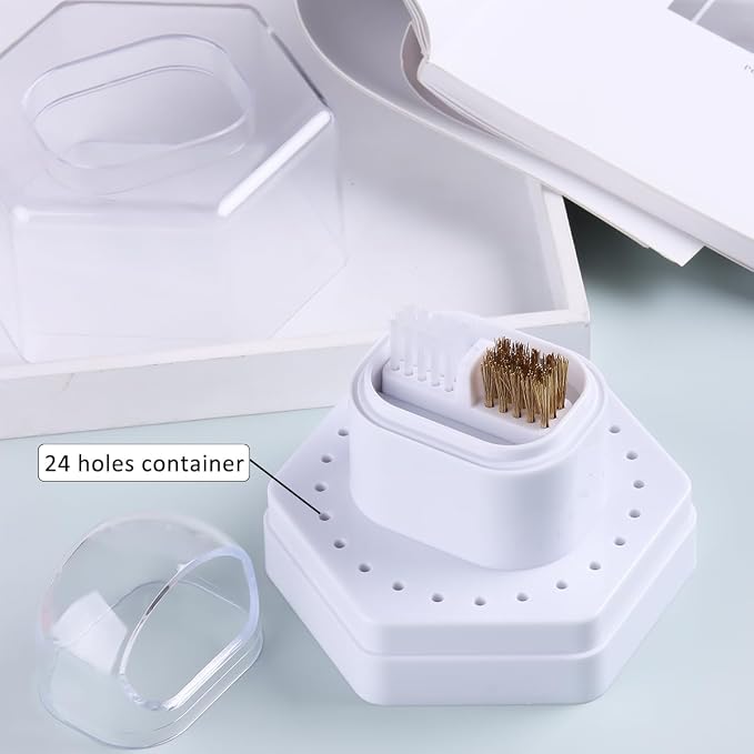 2 in1 Nail Drill Bit Holder and Nail Drill Bits Cleaner Brush Case, 24 Holes - Image 3