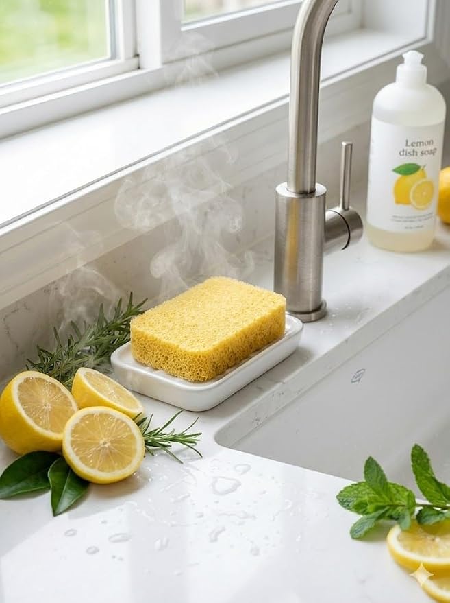 Peachy Clean Kitchen Dish Sponge & Scrubbers, Fresh Lemon Scent, Non-Scratch - Image 6