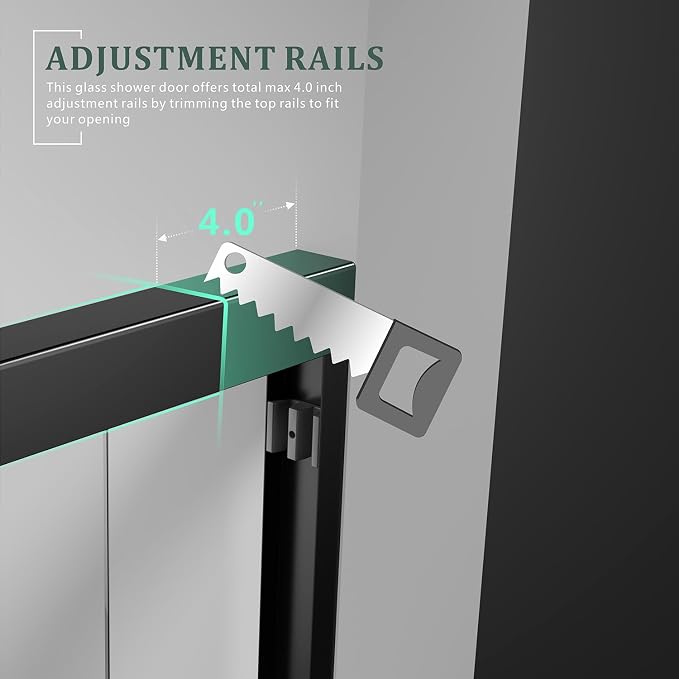 Glass Shower Door, Matte Black 56-60 inch W x 72 inch H Semi-Frameless Sliding - Image 4