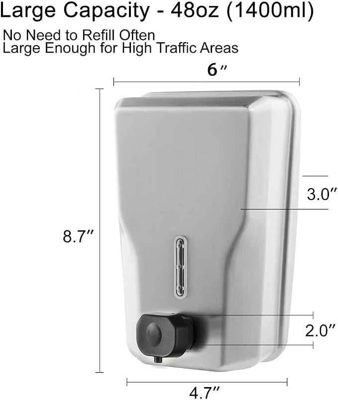 Commercial Stainless Steel Soap Dispenser – 47.3oz Large Capacity Wall Mount - Image 2