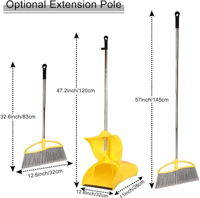 Long Handle Heavy Duty Broom and Dustpan Set, Outdoor and Commercial Upright - Image 2