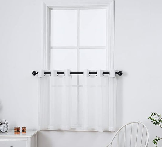 PI Ivory Sheer Tier Curtains 30 Inches Length with Grommet,Short Voile Half Window Curtain for Kitchen/Bathroom/Farmhouse/Basement 2 Panels(Ivory,W42XL30)