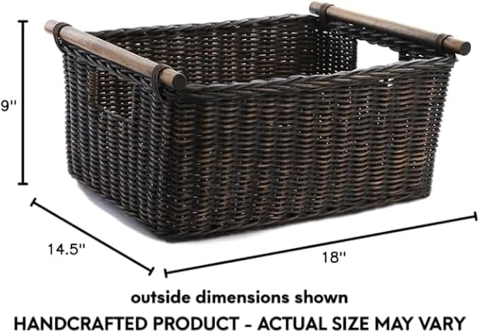 The Basket Lady Pole Handle Wicker Storage Basket, 18 in L x 14.5 in W x 9 in H - Image 6