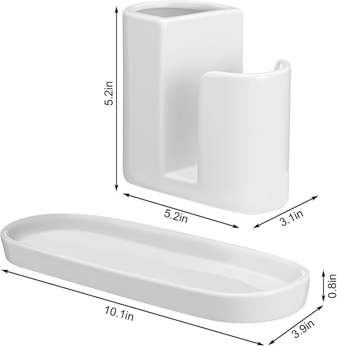 Geelin 3 in 1 Ceramic Kitchen Sink Caddy Dish Sponge Holder Scrub Brush Holder - Image 2