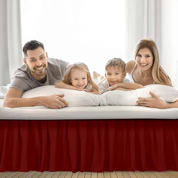 Ruffle Bed Skirt with Split Corners, Microfiber Dust Ruffled for a Perfectly Tailored Bedding Ensemble, Wrinkle and Fade Free, Easy Fit, Queen Size 18 Inch Drop, Burgundy
