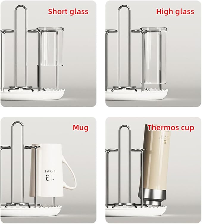 Cup Drying Rack Stand, Stainless Steel 6 Cups Mug Drying Rack Drainer Holder - Image 4