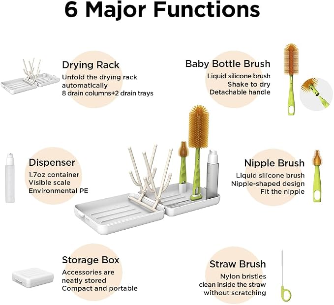 Travel Bottle Brush with Portable Bottle Drying Rack, Baby Bottle Brush - Image 2