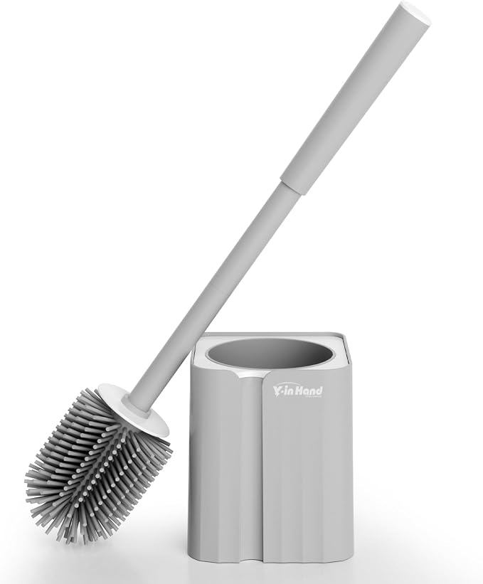 Toilet Brush and Holder Set, Silicone Toilet Bowl Cleaner Brush Bristles by MoreTidierAndMoreFortunate