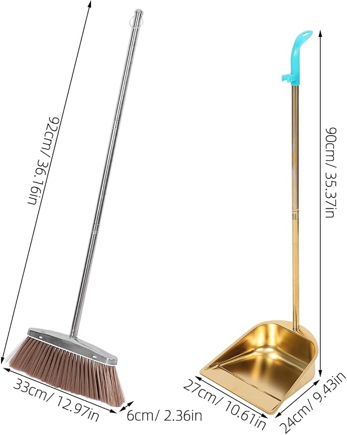 ABOOFAN Heavy Duty Gold Stainless Steel Dustpan and Broom Set - Image 6