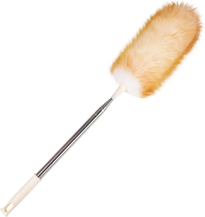 Extendable Lambswool Duster Stainless Steel Handle 133" Removable Feather Duster by iHUFeather