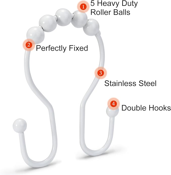 Goowin Shower Curtain Hooks, Stainless Steel Shower Curtain Hangers, Double - Image 4