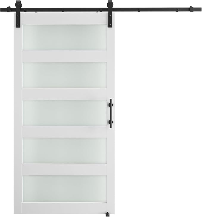 42'' x 84'' Glass Barn Door and 7 Ft Hardware Kit Included, MDF White Barn Door - Image 7
