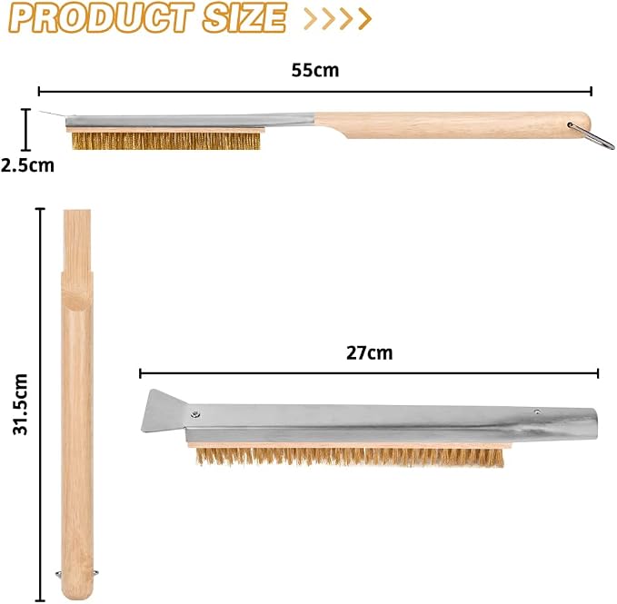 Pizza Oven Brush, BBQ Grill Cleaning Brush Non Scratch Heat Proof Brass Bristles - Image 2