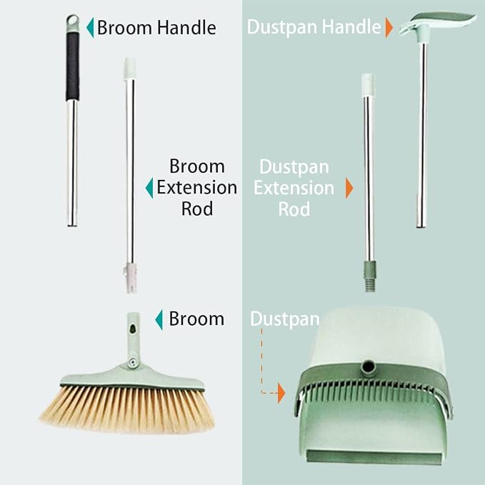 Broom and Dustpan Set for Home, Long Handle Dust Pan and Broom Combo for Indoor - Image 7