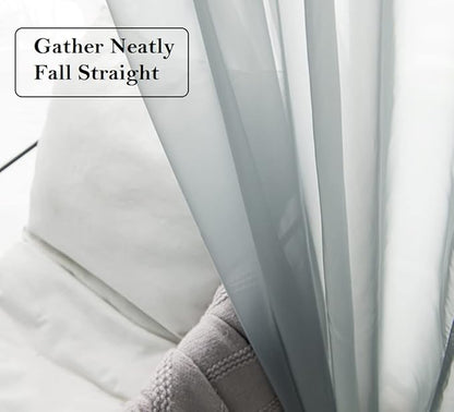PI Grey Sheer Curtains 63 Inches Long with Rings Top,Translucent Voile Small Window Sheer Curtain for Office/Kitchen 2 Panels (W42 X L63, Blue Grey)