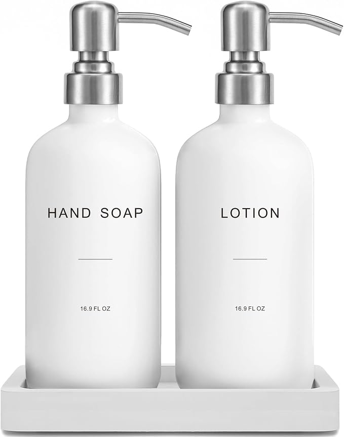 White Soap Dispenser Bathroom Set, Hand and Lotion Dispenser by PrusWaso